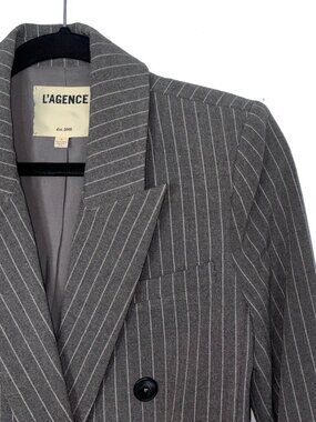 L'Agence Kenzie Gray & White Striped Double Breasted Blazer - Size 2